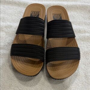 Reef women’s Black and Tan Double-Strap Slide Sandals